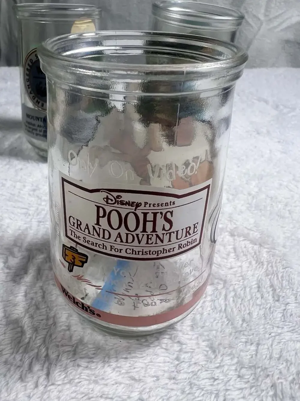 Set of 6 Vintage Welch's Jelly Jar Glasses Featuring Animals and Characters